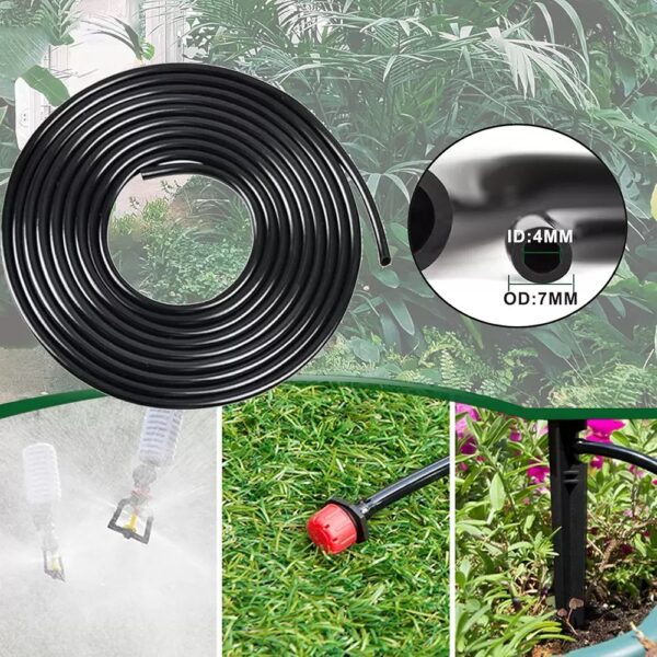4mm ID x 7mm OD Garden Drip Irrigation Tubing, UV-Resistant PE Flexible Water Hose for Greenhouse, Lawn, Potted Plants & Hydroponics
