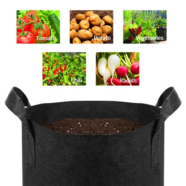 Black non-woven fabric grow bags with handle